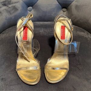 Classy Metallic Gold Strappy Heels with Clear & gold straps